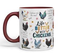 Vixar Life Better with Chickens Joke sarkasm Sarcastic Ceramic Coloured Mug Cup for Tea Coffee Hot Brew 330ml 11Oz Gift (Maroon)