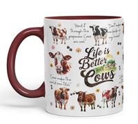 Vixar Life Better with Cows Joke sarkasm Sarcastic Ceramic Coloured Mug Cup for Tea Coffee Hot Brew 330ml 11Oz Gift (Maroon)
