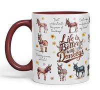 Vixar Life Better with Donkeys Joke sarkasm Sarcastic Ceramic Coloured Mug Cup for Tea Coffee Hot Brew 330ml 11Oz Gift (Maroon)