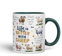 Vixar Life Better with Sheep Joke sarkasm Sarcastic Ceramic Coloured Mug Cup for Tea Coffee Hot Brew 330ml 11Oz Gift (D Green)