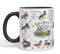 Vixar Life is Better with Ducks - Funny Animal Coloured Mug Cup 11oz (Black)
