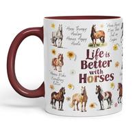 Vixar Life is Better with Horses Horse Joke Ceramic Coloured Mug Cup for Tea Coffee Hot Brew 330ml 11Oz Gift (Maroon)