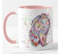 Vixar Lop Rabbit Bunny Eared Watercolour Rainbow Art Coloured Mug Cup Gift Birthday Easter Work Office Christmas Tea Coffee (Pink)