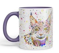 Vixar Lynx Cat Animal Watercolour Art Coloured 330 ml Mug Cup Gift Birthday Work Office Tea Coffee (Purple)