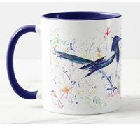 Vixar Magpie Bird Watercolour Art Coloured Mug Cup Gift Birthday Work Office Christmas Tea Coffee (Navy)