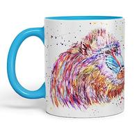 Vixar Mandrill Monkey Ape Animals Watercolour Art Coloured creamic 330 ml Mug Cup Gift Birthday Work Office Tea Coffee (L Blue)