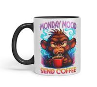 Vixar Monday Mood Send Coffee Funny Monkey Mug - Coloured Ceramic Mug Cup Gift, 11oz (Black)