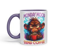 Vixar Monday Mood Send Coffee Funny Monkey Mug - Coloured Ceramic Mug Cup Gift, 11oz (Purple)