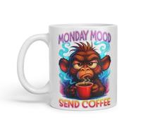 Vixar Monday Mood Send Coffee Funny Monkey Mug - Coloured Ceramic Mug Cup Gift, 11oz (White)