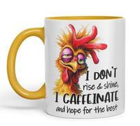 Vixar Mug Sarcastic with Text: I Don’t Rise & Shine I Caffeinate and Hope for The Best Coloured Ceramic Mug Cup 11oz Funny Sarcastic Gift (Gold Yellow)