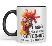 Vixar Mug Sarcastic with Text: I Don’t Rise & Shine I Caffeinate and Hope for The Best Coloured Ceramic Mug Cup 11oz Funny Sarcastic Gift (Black)