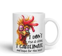 Vixar Mug Sarcastic with Text: I Don’t Rise & Shine I Caffeinate and Hope for The Best Coloured Ceramic Mug Cup 11oz Funny Sarcastic Gift (White)