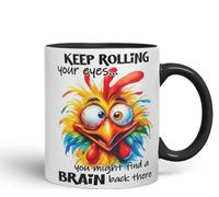 Vixar Mug with Keep Rolling Your Eyes - You Might Find a Brain Back There Coloured Ceramic Mug Cup 11oz Funny Sarcastic Gift (Black)