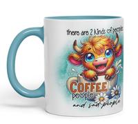 Vixar Mug with Sarcastic Text There are 2 Kinds of People Highland Cow Coloured Ceramic Mug Cup Gift for Coffee Lovers 11oz (Turquoise)