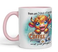 Vixar Mug with Sarcastic Text There are 2 Kinds of People Highland Cow Coloured Ceramic Mug Cup Gift for Coffee Lovers 11oz(Pink)
