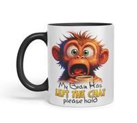 Vixar My Brain Has Left The Chat Please Hold Sarcastic Monkey - Coloured Ceramic Mug Cup Gift, 11oz (Black)