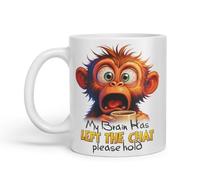 Vixar My Brain Has Left The Chat Please Hold Sarcastic Monkey - Coloured Ceramic Mug Cup Gift, 11oz (White)