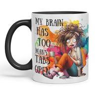Vixar My Brain Has Too Many Tabs Open Mug - Coloured Ceramic Mug Cup Gift, 11oz (Black)