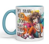 Vixar My Brain Has Too Many Tabs Open Mug - Coloured Ceramic Mug Cup Gift, 11oz (Turquoise)