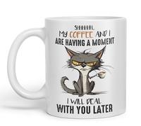 Vixar My Coffee and I are Having a Moment, I Will Deal with You Later cat Sarcastic Joke Ceramic Coloured Mug Cup for Tea Coffee Hot Brew 330ml 11Oz (White)