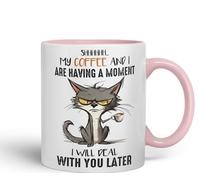 Vixar My Coffee and I are Having a Moment, I Will Deal with You Later, Sarcastic Joke Ceramic Coloured Mug Cup for Tea Coffee Hot Brew 330ml 11Oz (Pink)