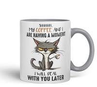 Vixar My Coffee and I are Having a Moment, I Will Deal with You Later, Sarcastic Joke Ceramic Coloured Mug Cup for Tea Coffee Hot Brew 330ml 11Oz (Grey)