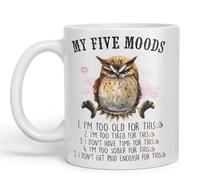 Vixar My Five Moods owl Sarcastic Joke Ceramic Coloured Mug Cup for Tea Coffee Hot Brew 330ml 11Oz (White)
