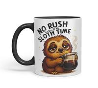 Vixar No Rush I'm On Sloth Time Funny Sloth Coffee Mug - Coloured Ceramic Mug Cup Gift, 11oz (Black)