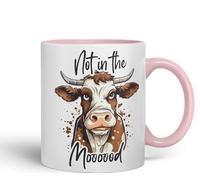 Vixar Not in The Moooood Cow Joke sarkasm Sarcastic Ceramic Coloured Mug Cup for Tea Coffee Hot Brew 330ml 11Oz Gift (Pink)