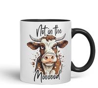 Vixar Not in The Moooood Cow Joke sarkasm Sarcastic Ceramic Coloured Mug Cup for Tea Coffee Hot Brew 330ml 11Oz Gift (Black)