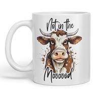 Vixar Not in The Moooood Cow Joke sarkasm Sarcastic Ceramic Coloured Mug Cup for Tea Coffee Hot Brew 330ml 11Oz Gift (White)