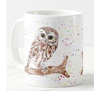 Vixar Owl British Wildlife Hand Painted Design Watercolour Art Coloured Mug Cup Gift Birthday Work Office Christmas Tea Coffee (White)