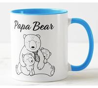 Vixar Papa Bear with 2 Cubs Fathers Day Dad Coloured Mug Cup Gift Birthday Work Office Christmas Tea Coffee (L Blue)