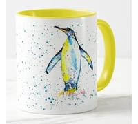 Vixar Penguin Bird Watercolour Rainbow Art Coloured Mug Cup, Gift, Birthday, Work, Office, Christmas Tea Coffee (Yellow)