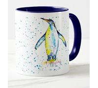 Vixar Penguin Bird Watercolour Rainbow Art Coloured Mug Cup, Gift, Birthday, Work, Office, Christmas Tea Coffee (Navy)