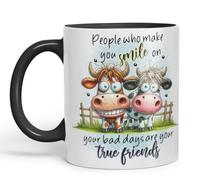 Vixar People Who Make You Smile On Your Bad Days are Your True Friends Funny Highland Cow Coloured Mug Cup 11oz (Black)