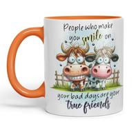 Vixar People Who Make You Smile On Your Bad Days are Your True Friends Funny Highland Cow Coloured Mug Cup 11oz (Orange)