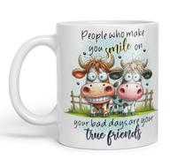 Vixar People Who Make You Smile On Your Bad Days are Your True Friends Funny Highland Cow Coloured Mug Cup 11oz (White)