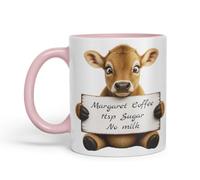 Vixar Personalised Jersey Cow Mug with Name or Custom Message - Cute Animal Coloured Ceramic Mug Cup Gift, 11oz (Pink)