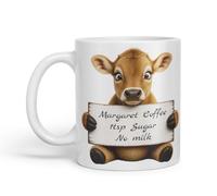 Vixar Personalised Jersey Cow Mug with Name or Custom Message - Cute Animal Coloured Ceramic Mug Cup Gift, 11oz (White)