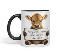 Vixar Personalised Jersey Cow Mug with Name or Custom Message - Cute Animal Coloured Ceramic Mug Cup Gift, 11oz (Black)