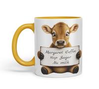 Vixar Personalised Jersey Cow Mug with Name or Custom Message - Cute Animal Coloured Ceramic Mug Cup Gift, 11oz (Gold Yellow)