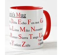 Vixar Personalised Mug NATO Phonetic Alphabet RED Handle and Inside Ceramic Cup Mug 330ml 11oz