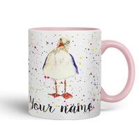 Vixar Personalised Mug with Your Text Name Seagull Sea Bird Animals Watercolour Art Coloured Ceramic Mug Cup Gift 330ml 11oz Custom Work Office Tea Coffee (Pink)