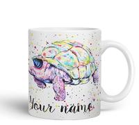 Vixar Personalised Mug with Your Text Name Tortoise Sea Animals Watercolour Art Coloured Ceramic Mug Cup Gift 330ml 11oz Custom Work Office Tea Coffee (White)