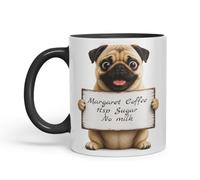 Vixar Personalised Pug Mug with Name or Custom Message - Cute Animal Coloured Ceramic Mug Cup Gift, 11oz (Black)
