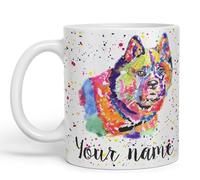 Vixar Personalised with Your Text Akita Dog pet Watercolour Art Coloured Ceramic Mug Cup Gift 330ml 11oz Custom Work Office Tea Coffee (White)