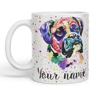 Vixar Personalised with Your Text Boxer Bully Dog Pet Animals Watercolour Art Coloured Ceramic Mug Cup Gift 330ml 11oz Custom Work Office Tea Coffe (White)