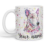 Vixar Personalised with Your Text Bully English Bull Terrier Dog Pet Animals Watercolour Art Coloured Ceramic Mug Cup Gift 330ml 11oz Custom Work Office Tea Coffee (White)