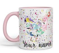 Vixar Personalised with Your Text Chicken Hen Farm Watercolour Art Coloured Ceramic Mug Cup Gift 330ml 11oz Custom Work Office Tea Coffee (Pink)